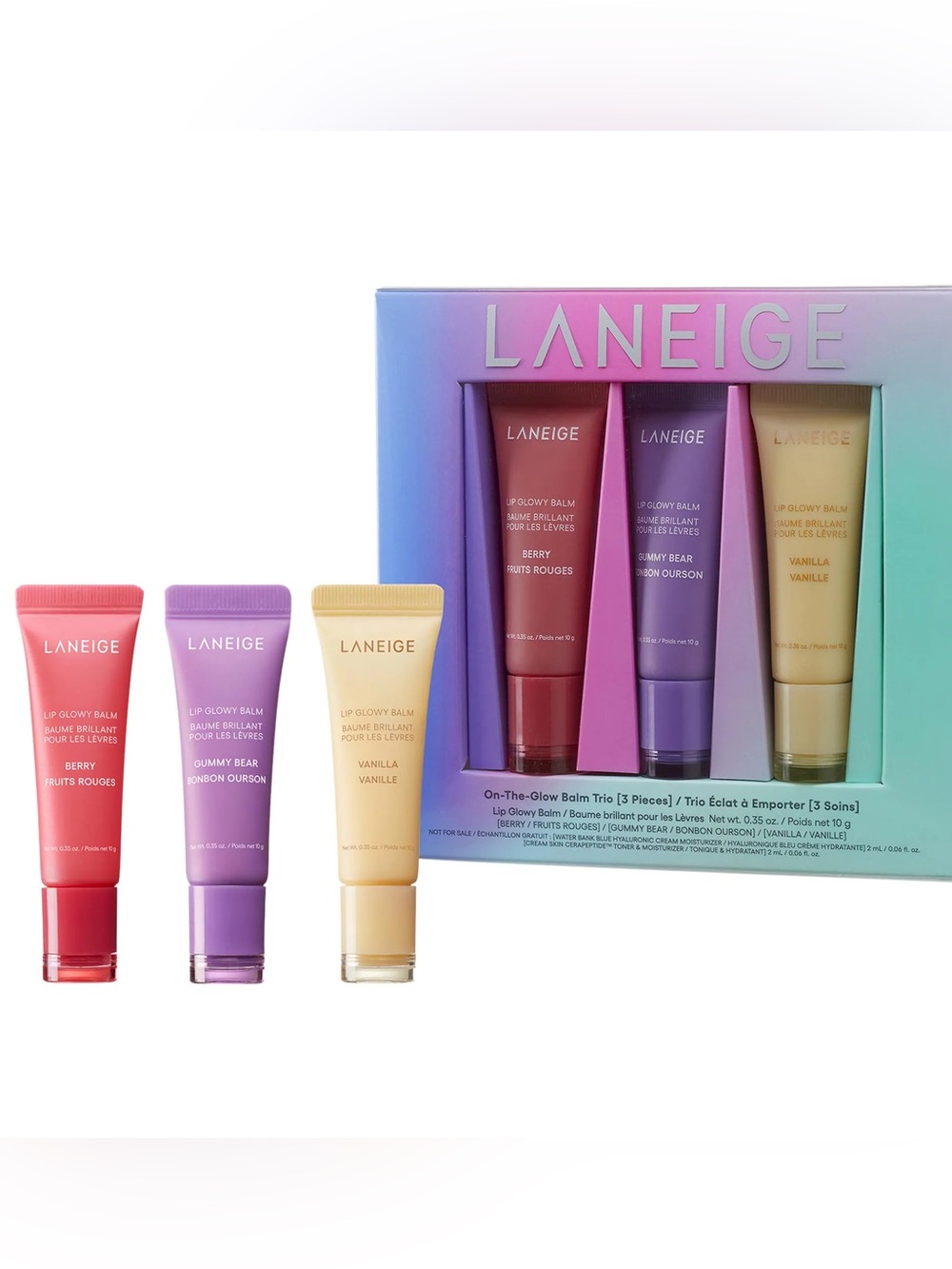 LANEIGE Glowy Balm Trio — Pink, Purple &Yellow New (Slightly Damaged Box)